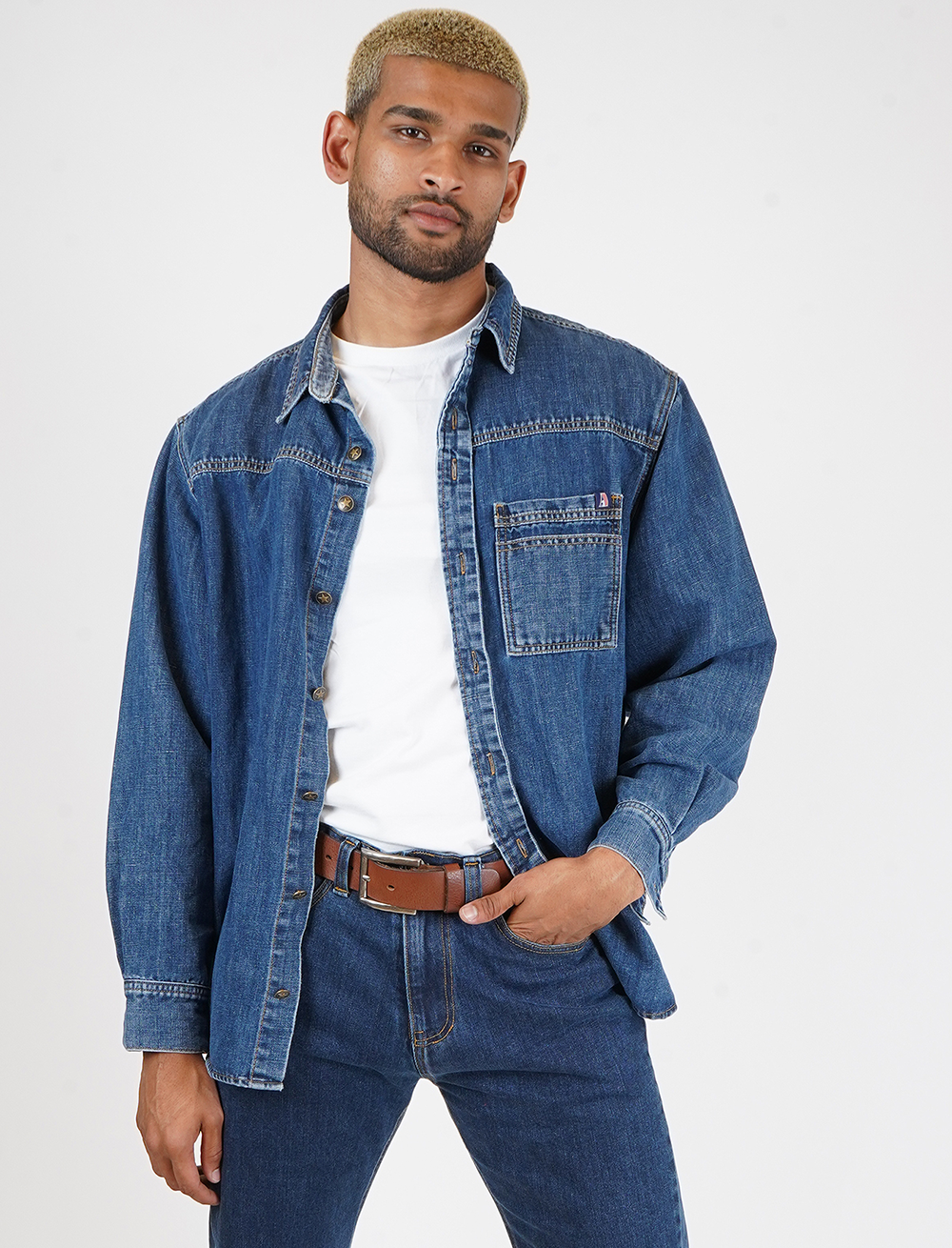 Soft Linen Blend Denim Button Down