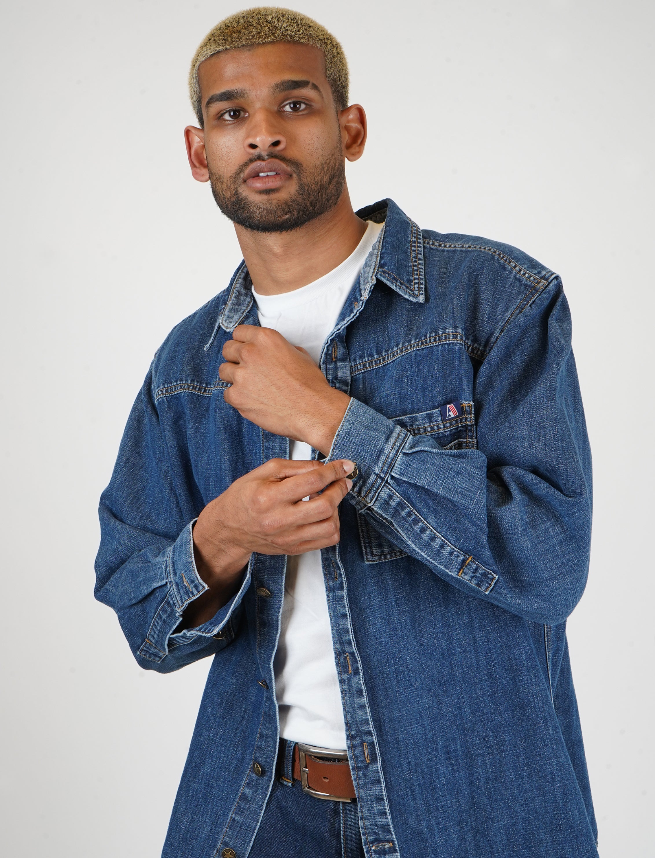 Soft Linen Blend Denim Button Down