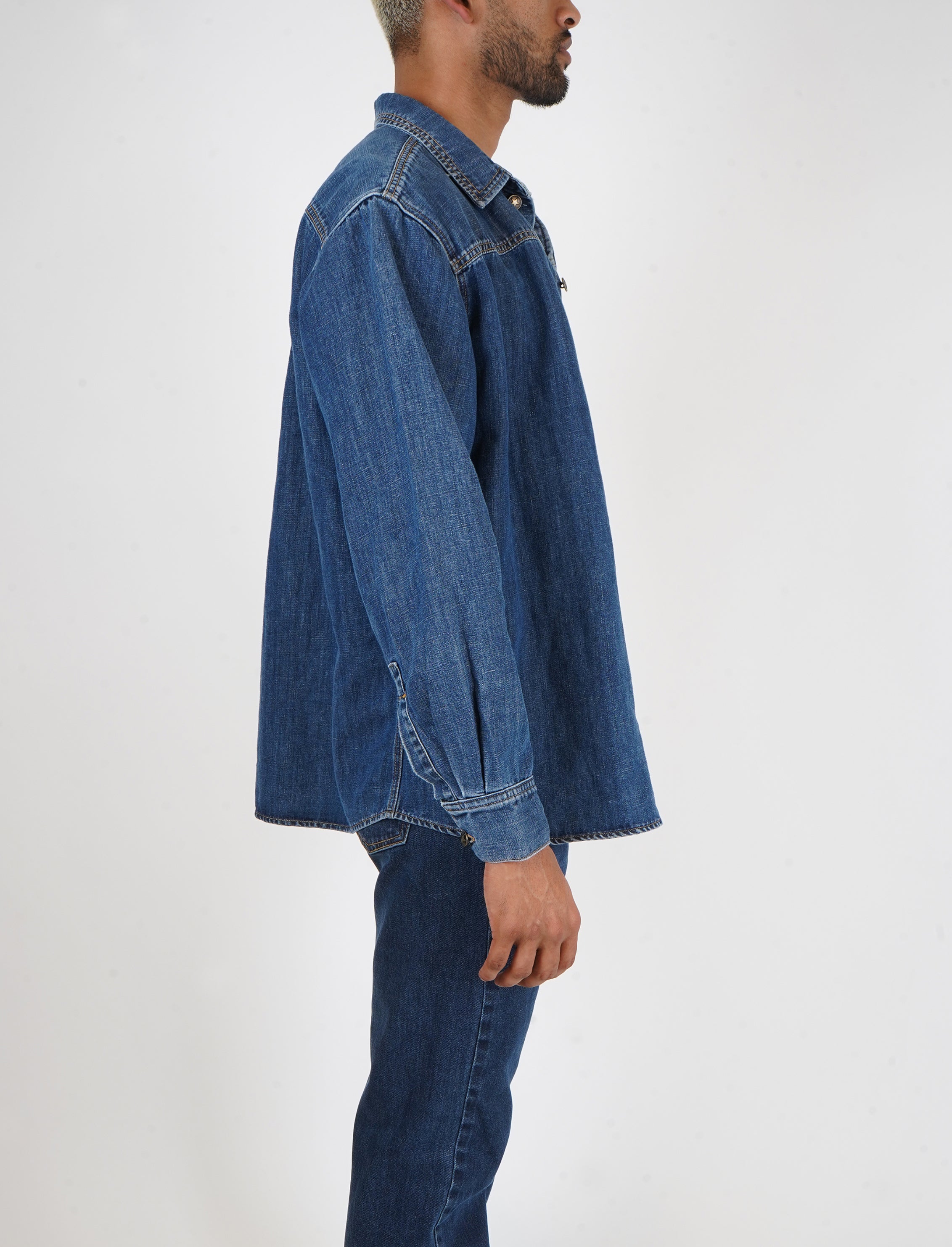 Soft Linen Blend Denim Button Down