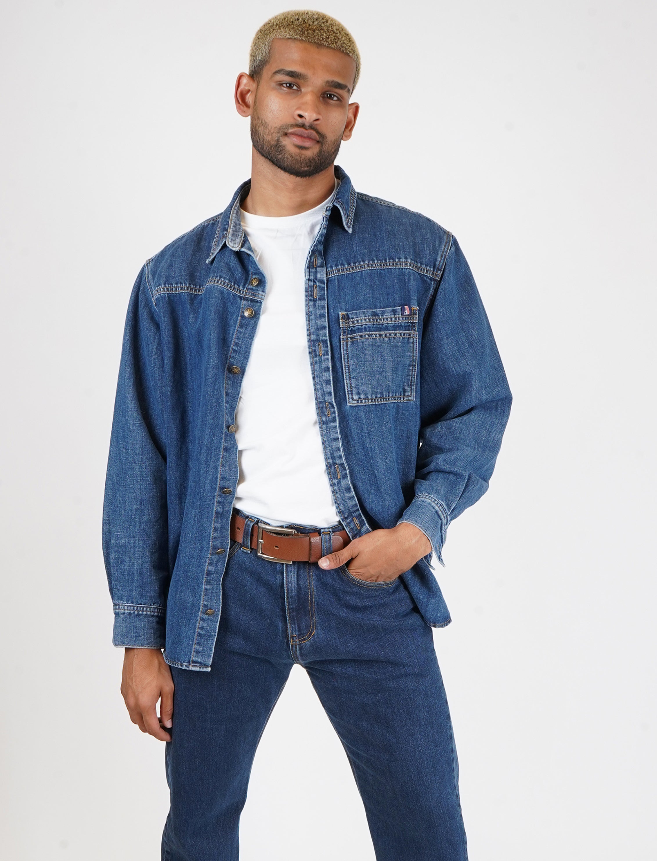 Soft Linen Blend Denim Button Down