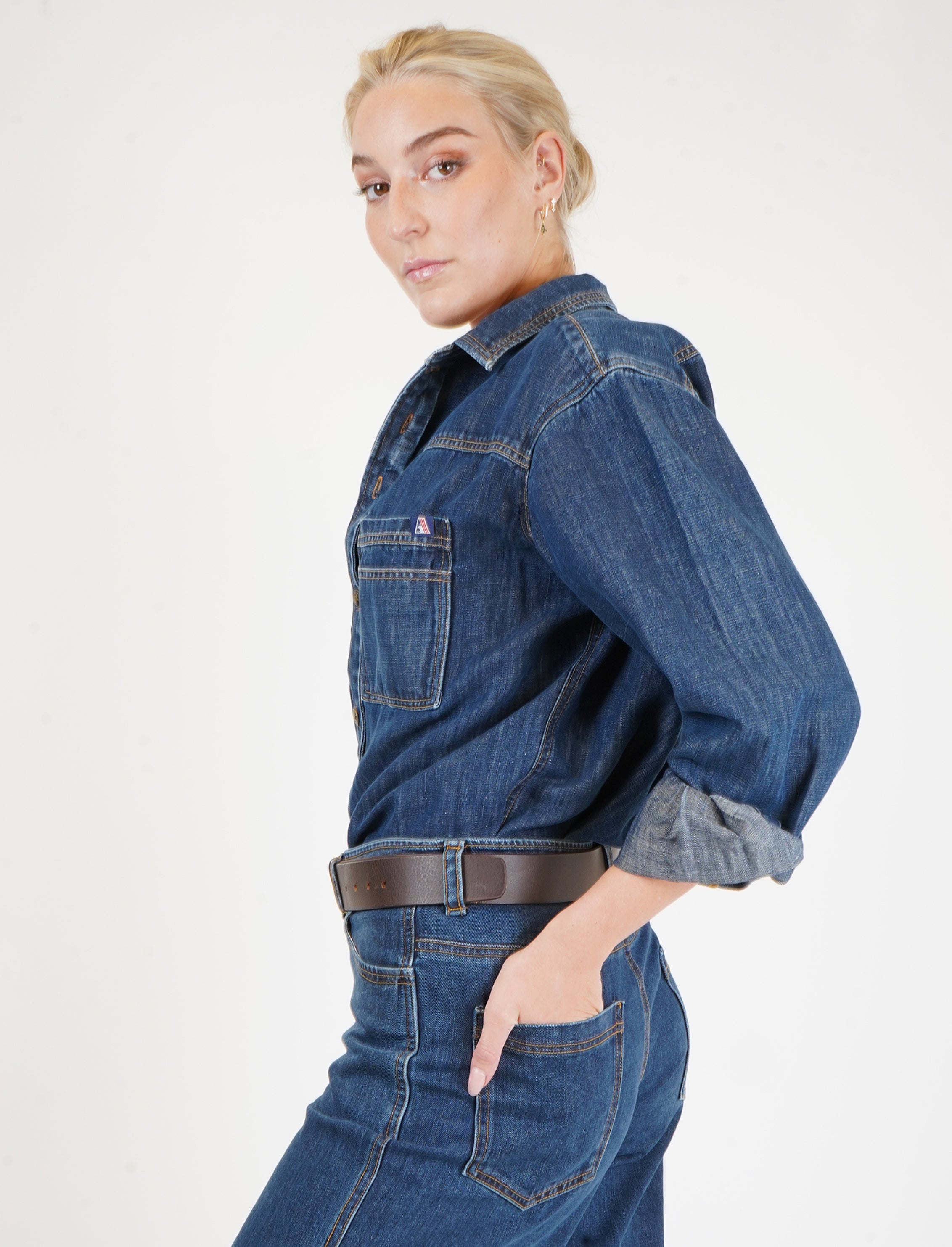 Linen Blend Women Denim Button Down