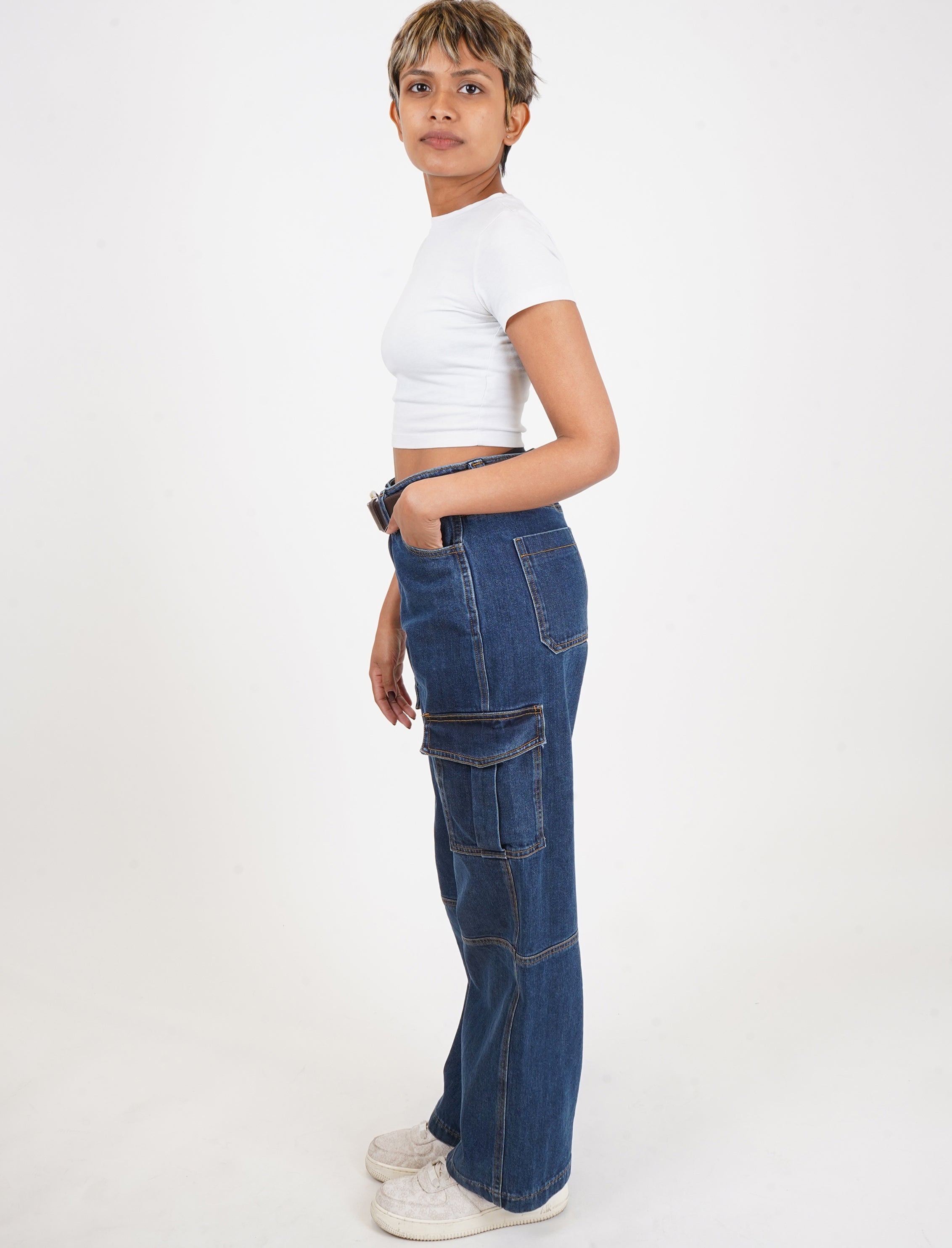 Dakota Indigo Women's Cargo Denim Jeans