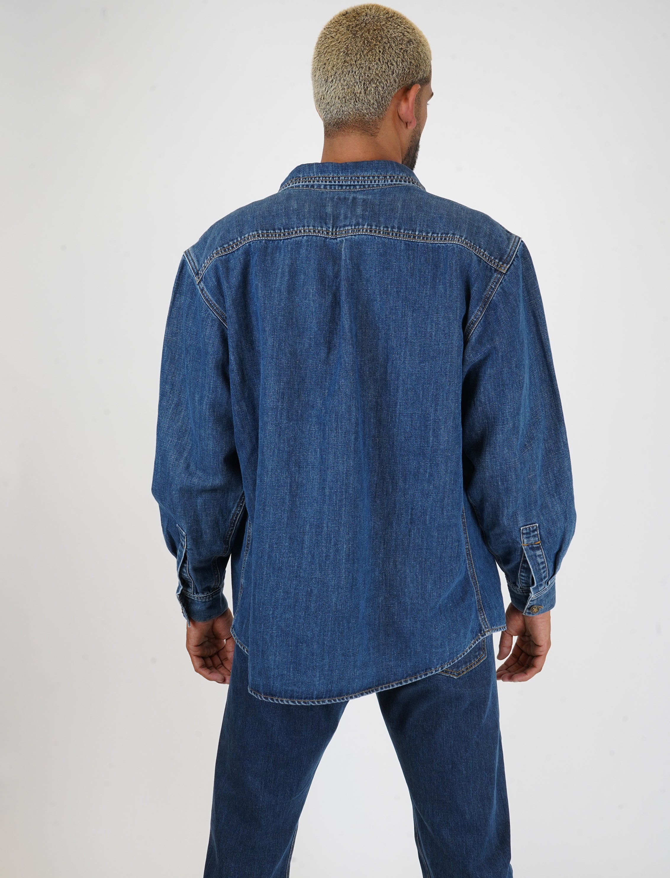 Soft Linen Blend Denim Button Down