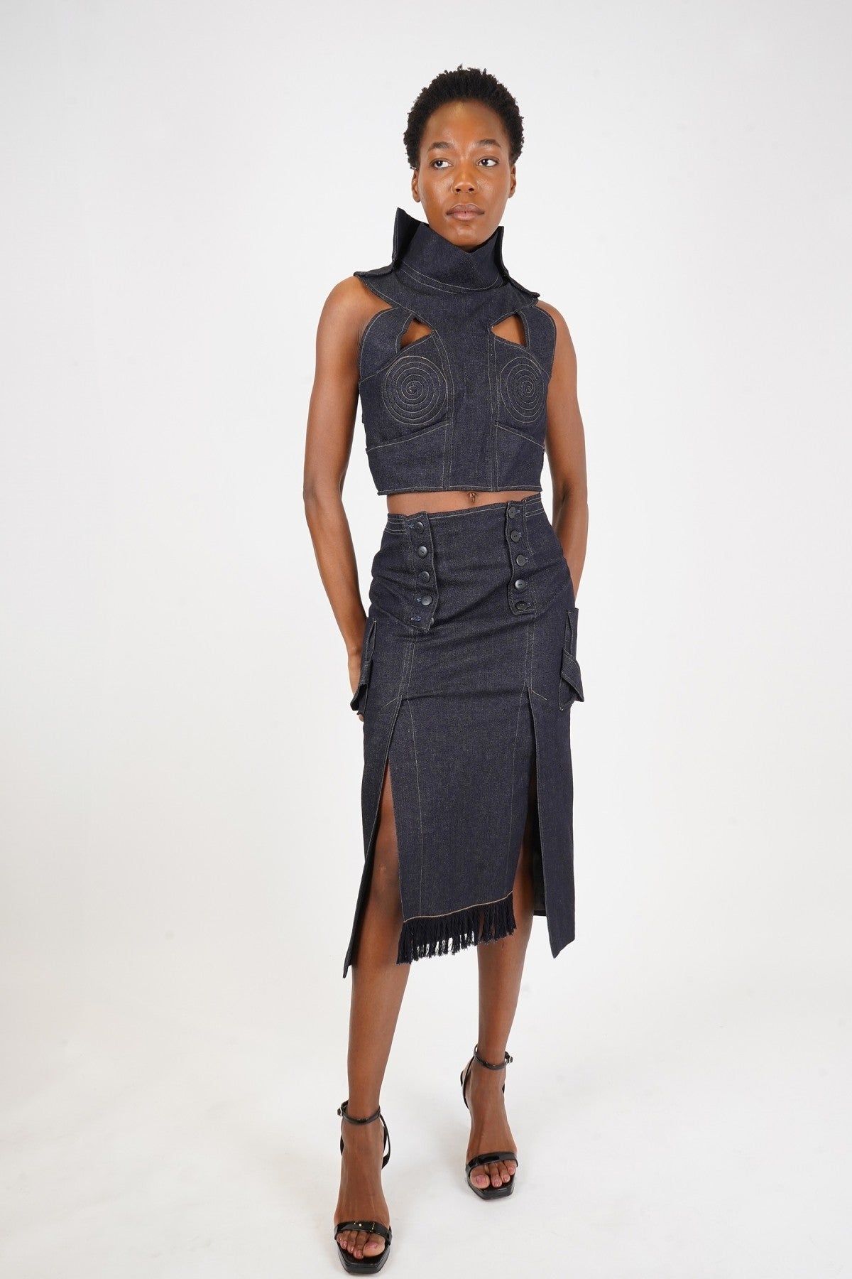 Wmn-High-Neck Crop Top & Skirt -AJW 6001