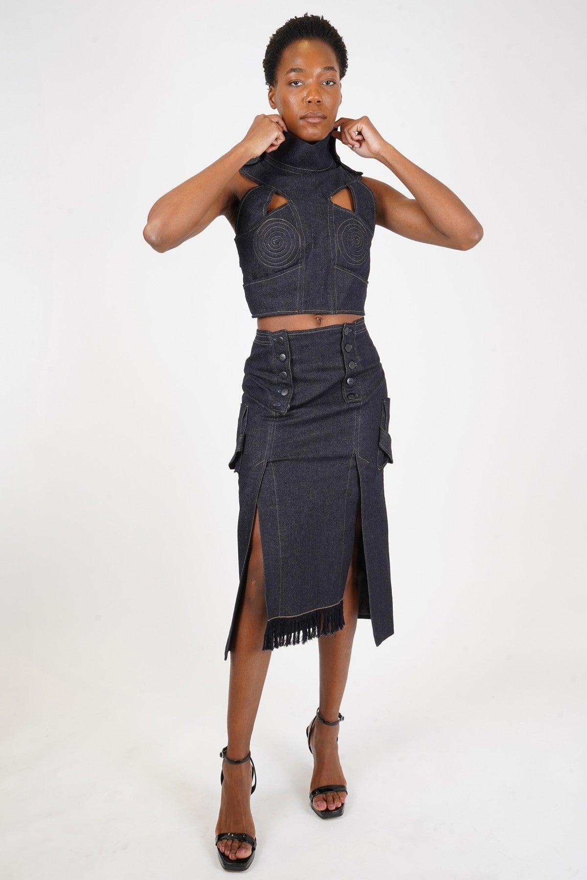 Wmn-High-Neck Crop Top & Skirt -AJW 6001